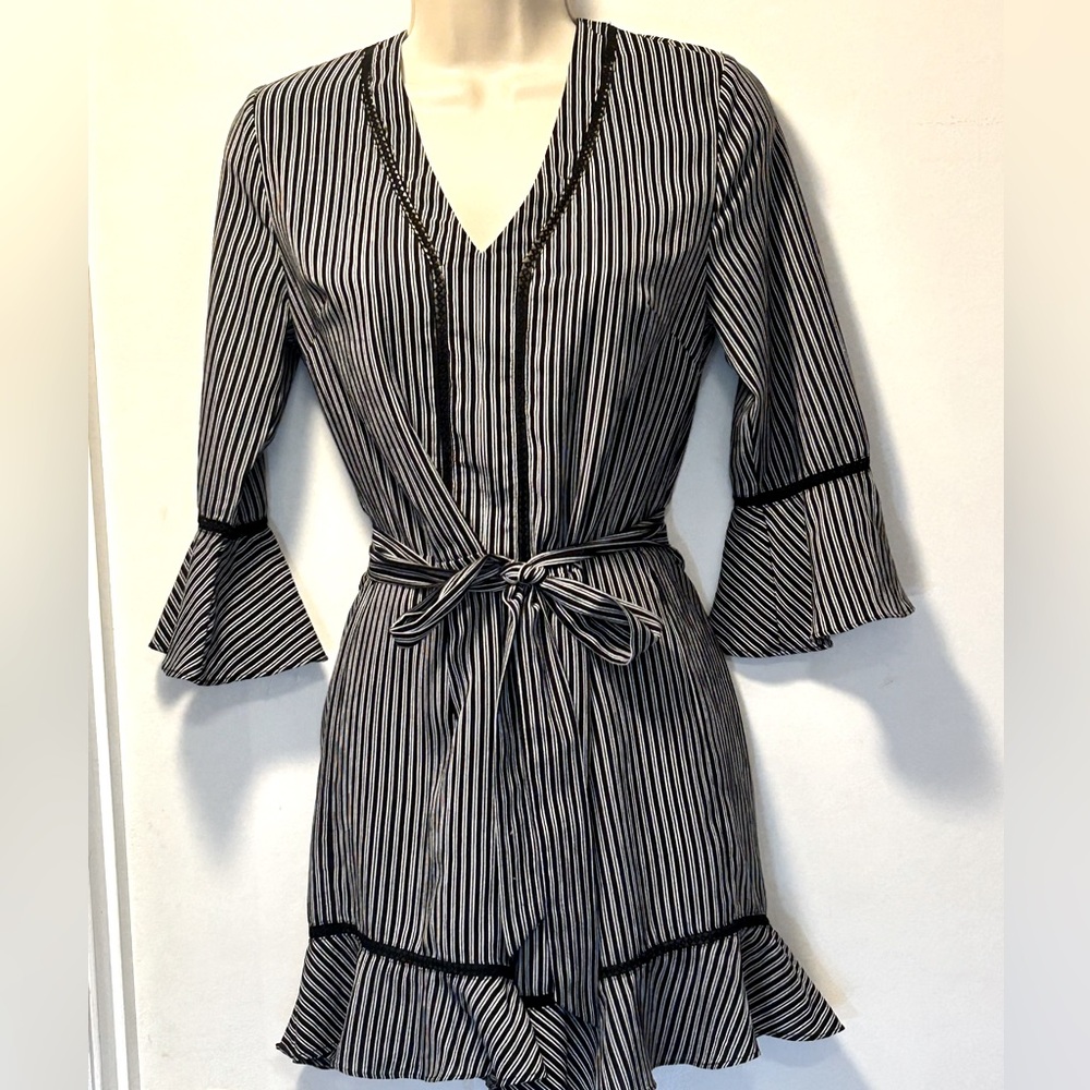 J.O.A. Black and White Striped Top Tie Open Back Jumper-Size Medium.